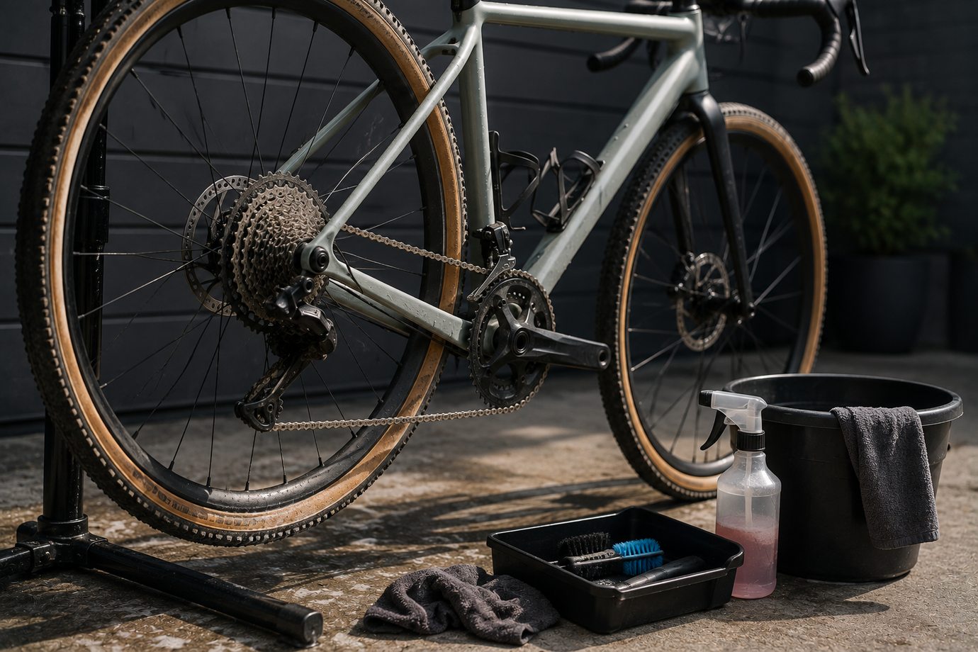Used gravel bike being clean in preparation to be sold online via bicycle marketplace UK