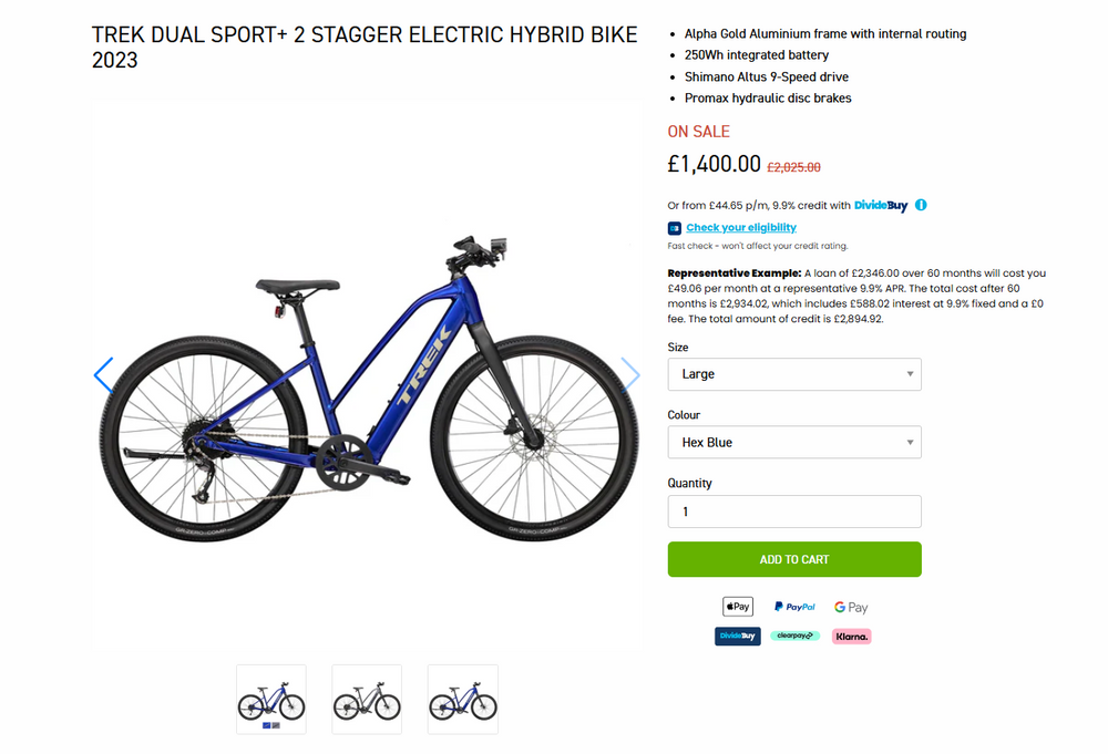 Trek Dual Sport+ 2 Stagger Electric bike LARGE Hybrid eBike Hex Blue BRAND NEW