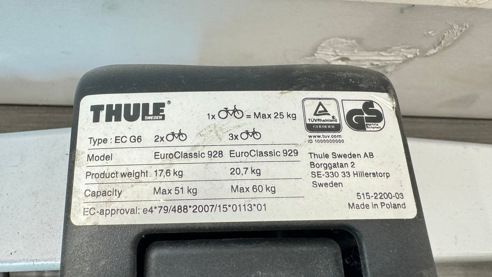 Thule 2-Bike Tow Bar Carrier EC G6 2 bike carrier with both keys Euroclassic 928