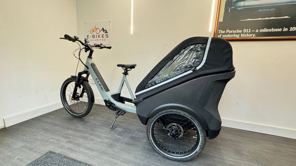 Cube Trike Family Hybrid 750 Cargo Bike In Swamp grey ONLY 28 miles Bosch Gen4