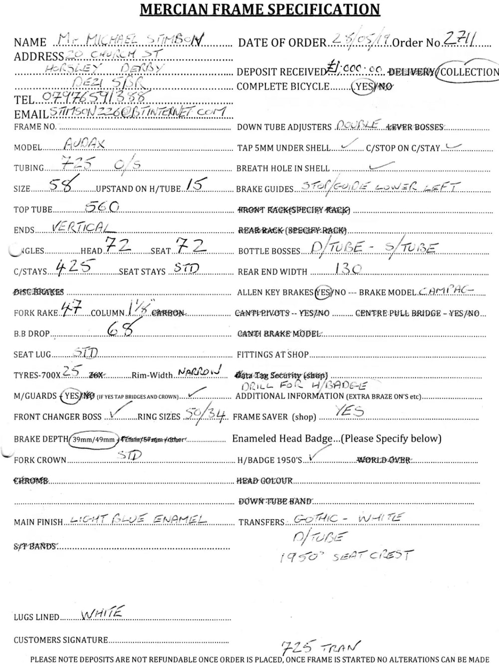 Mercian Hand built touring bike 2019