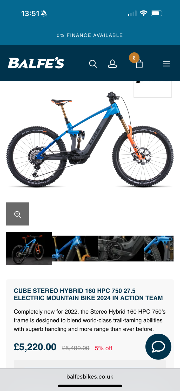 Cube Cube Stereo Hybrid 160 HPC 750 Carbon Electric Mountain  Bike 2024