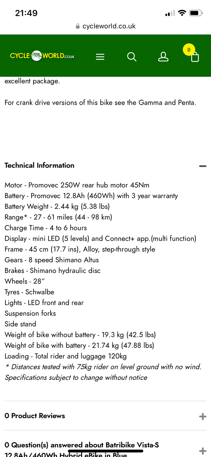 Batribike  Vista S Trail Bike  2020