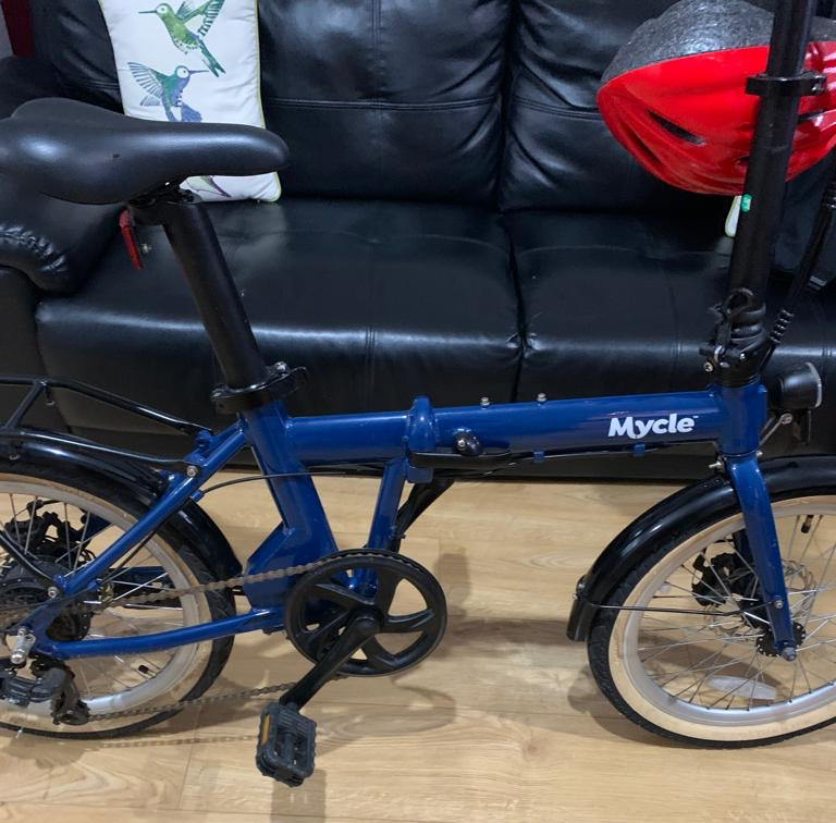 Mycle Compact Folding Electric Bike - Blue Frame | Black Grips | Black Saddle | TanWall Tyres 2021