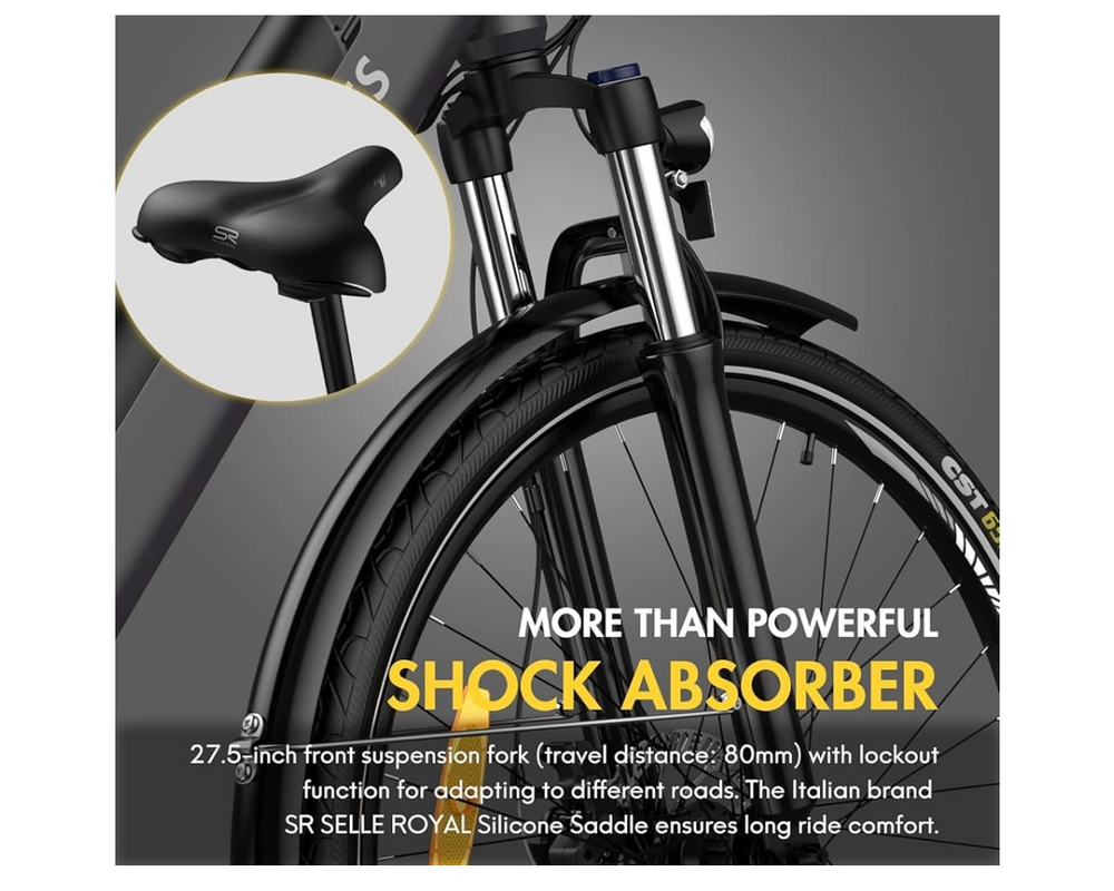 Fafrees Electric Bike APP, 36V 14.5Ah/522Wh Removable Battery 100KM Pedal Assist Ebike, 27.5” Electric Bikes for Adult, 7 Speed Gears, F28 Pro 2024