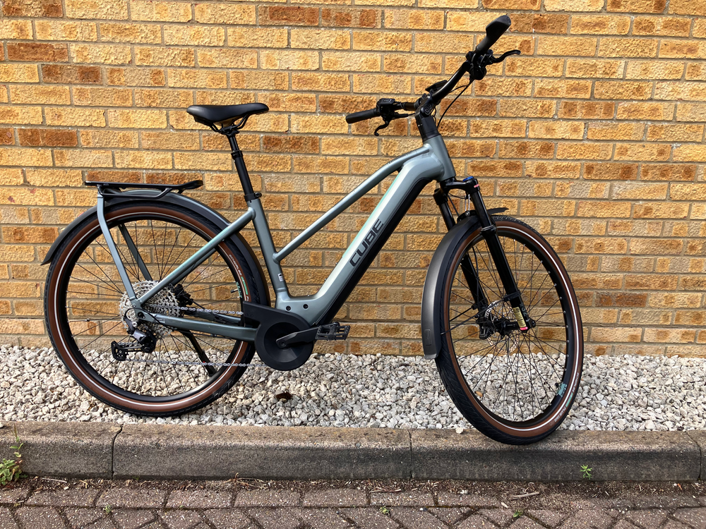 Cube Kathmandu Hybrid Exc 750Wh Electric Bike in Grey/Blue, Trapeze Frame, 2022