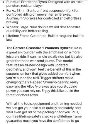 Carrera Crossfire 1 Womens Hybrid Bike 2020
