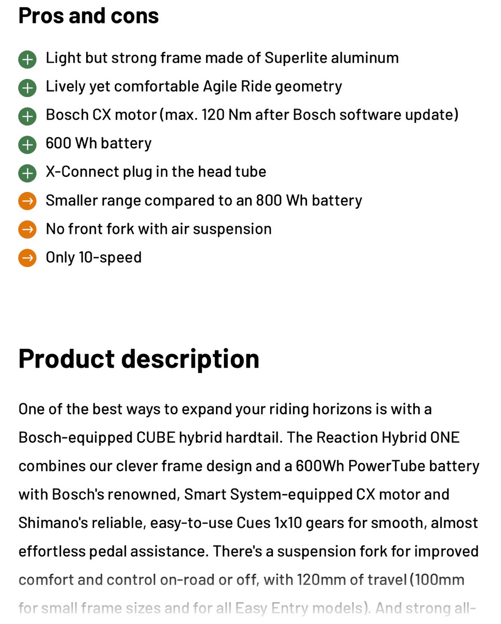 Cube Reaction Hybrid Performance 600 - Hardtail - Electric 2026