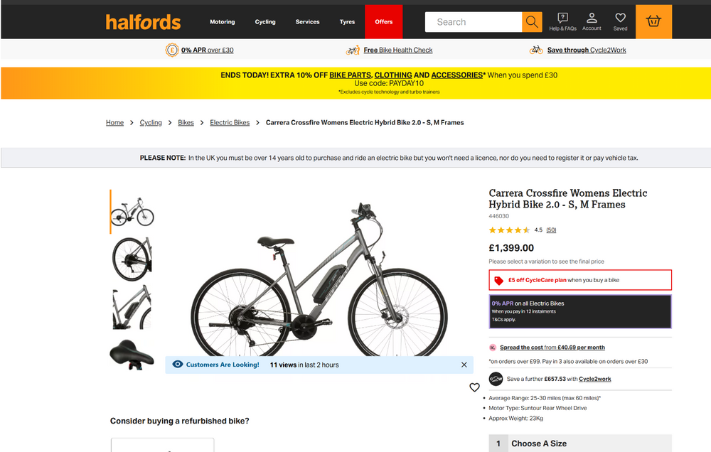 Carrera Crossfire Womens Electric Hybrid Bike 2.0 2021