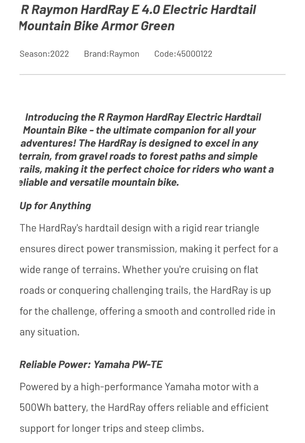 Raymon R HardRay E 4.0 Electric 2022