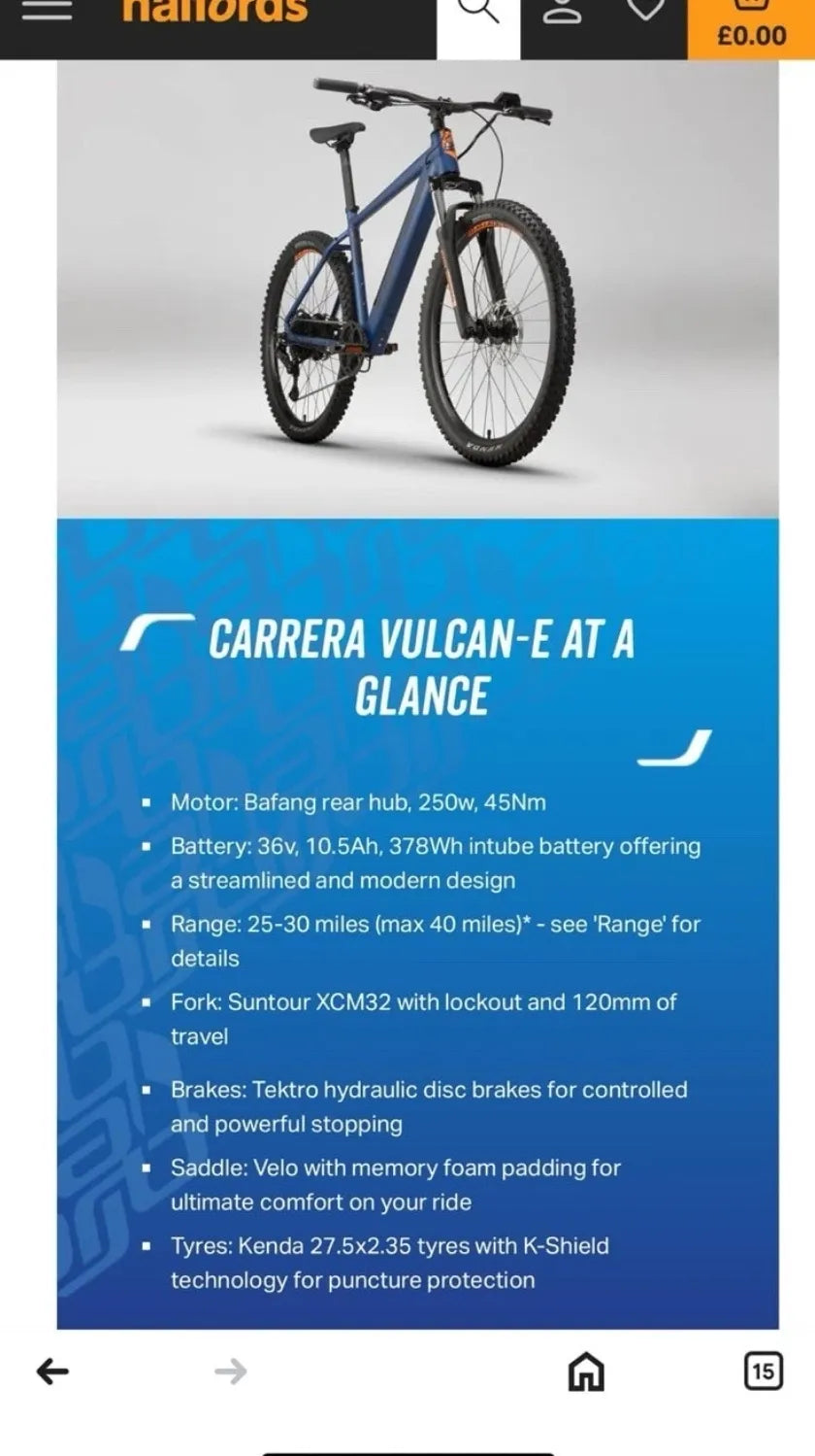 Carrera Vulcan E Electric Mountain Bike  -  18" 2021