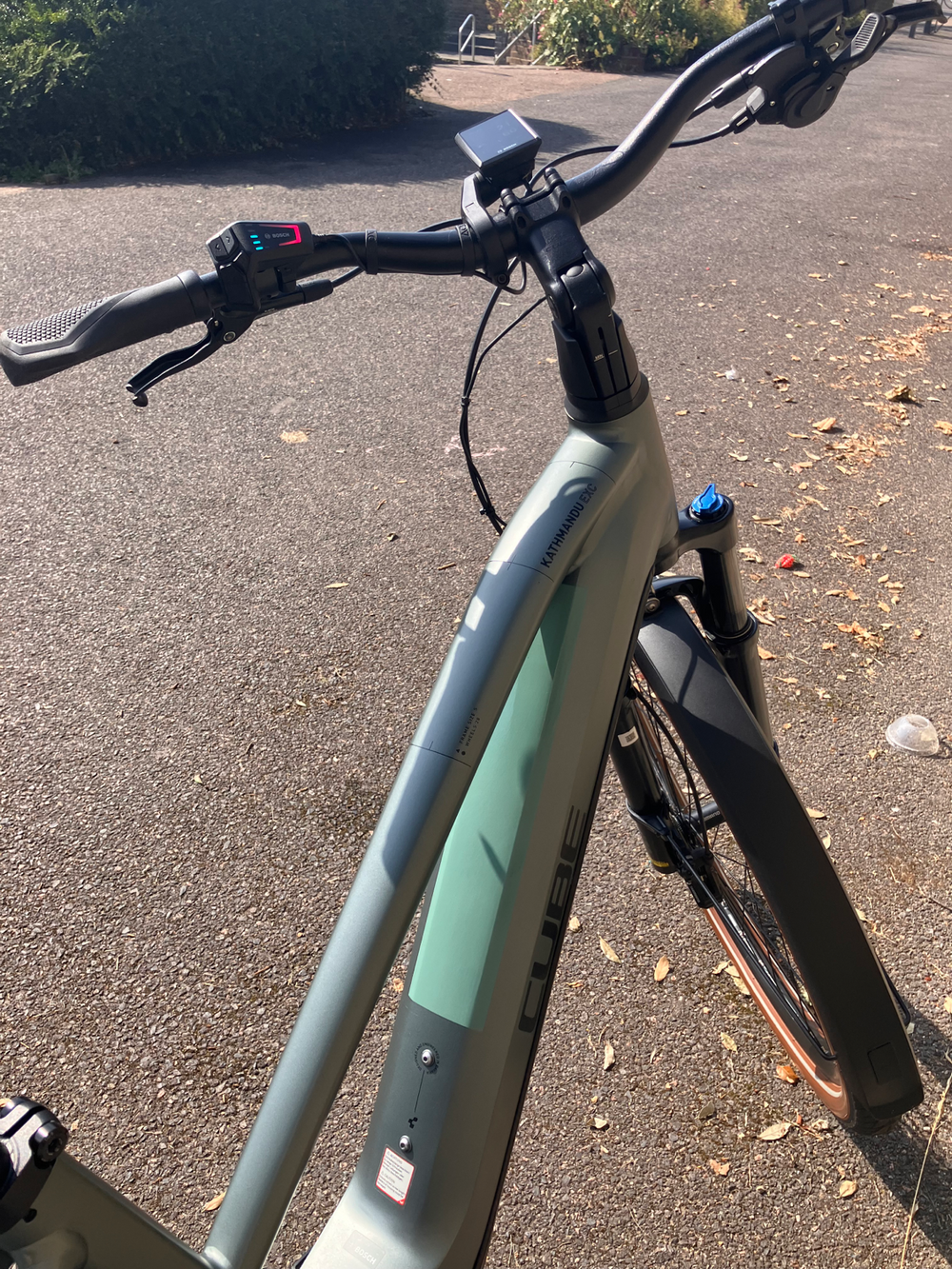 Cube Kathmandu Hybrid Exc 750Wh Electric Bike in Grey/Blue, Trapeze Frame, 2022