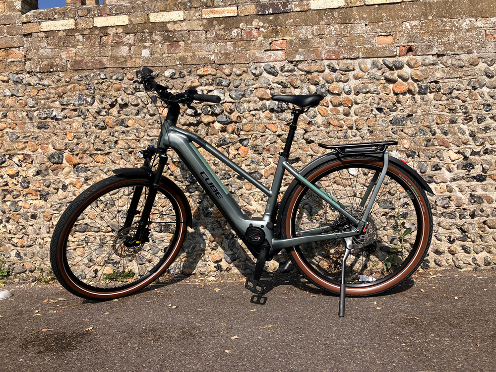 Cube Kathmandu Hybrid Exc 750Wh Electric Bike in Grey/Blue, Trapeze Frame, 2022