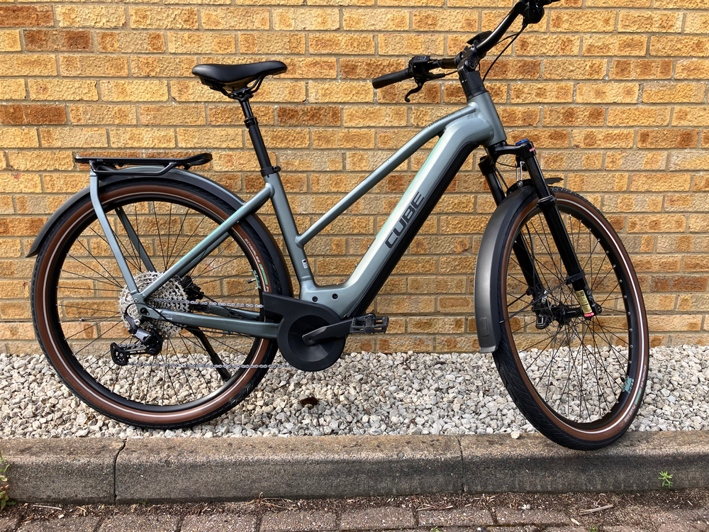 Cube Kathmandu Hybrid Exc 750Wh Electric Bike in Grey/Blue, Trapeze Frame, 2022