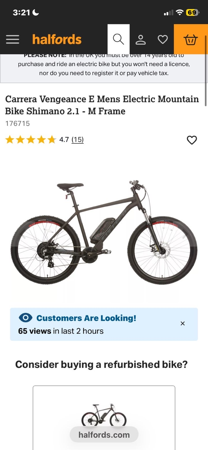 Carrera Vengeance E Mens Electric Mountain Bike Shimano 2.1 2023