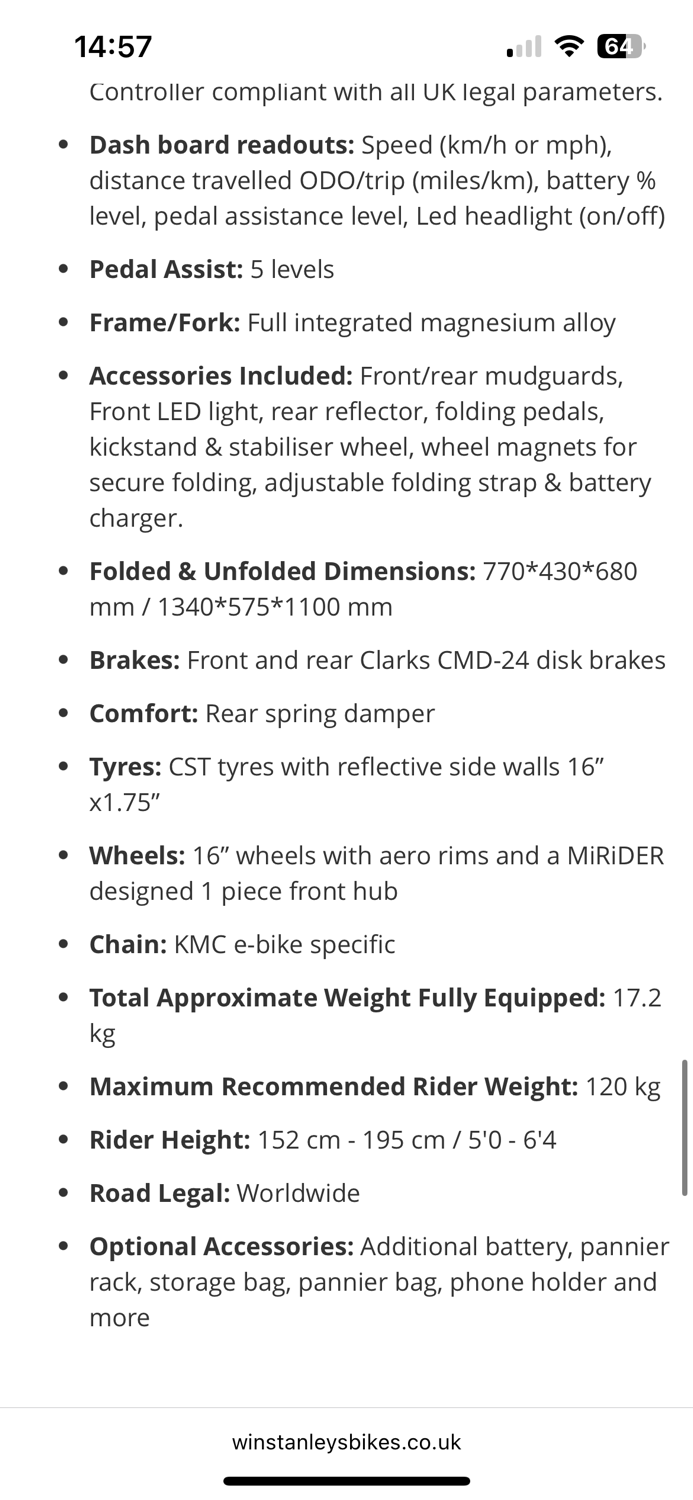 Mirider MiRider One 16 Electric Folding Bike 2024
