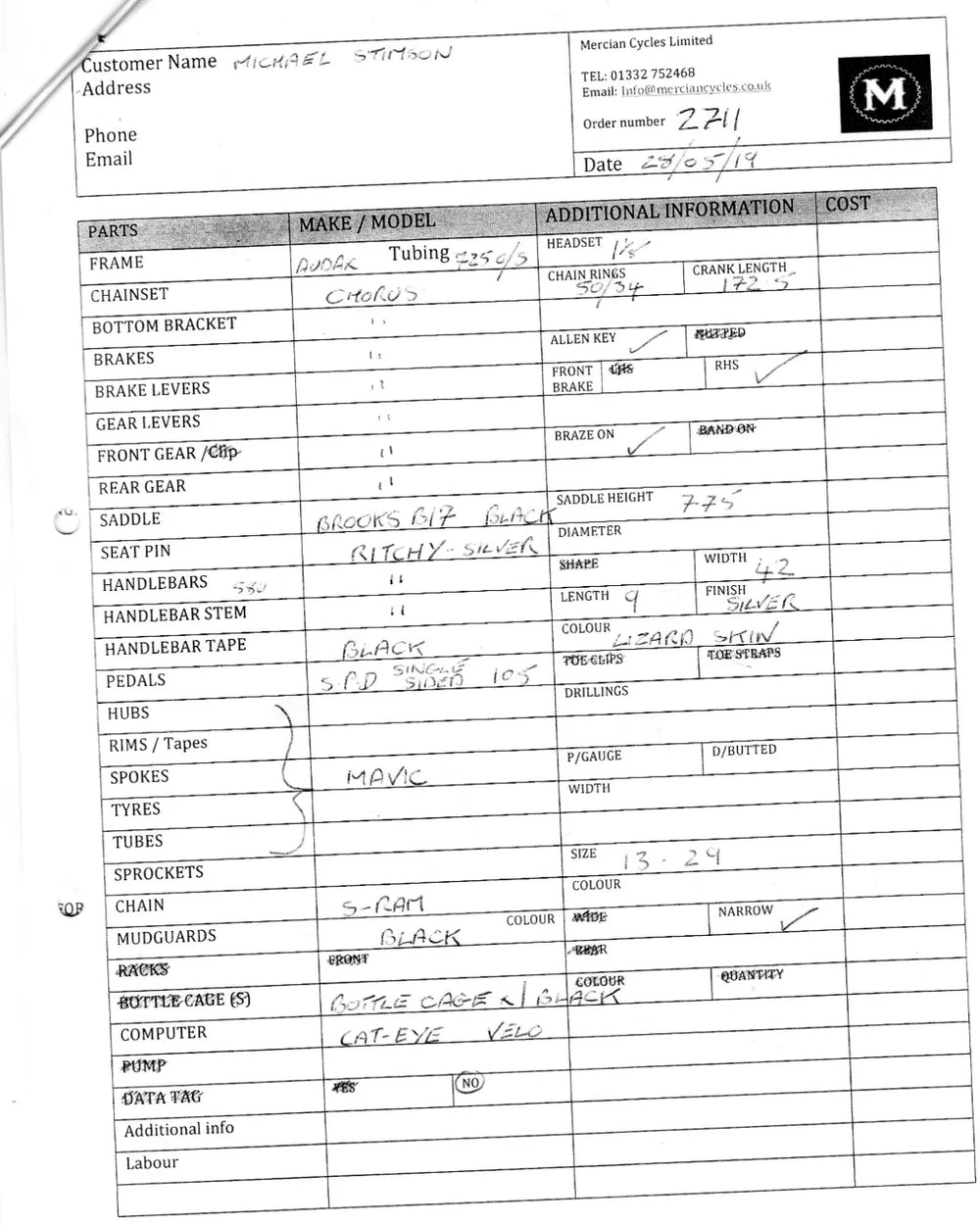 Mercian Hand built touring bike 2019