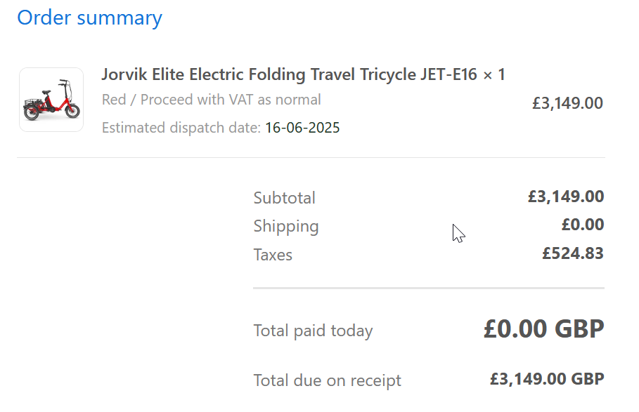 Jorvik JORVIK Elite JET-E16 Electric Low Step Through Folding Tricycle 2025